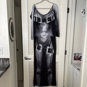 Grey Illusion Belt Print Two Piece